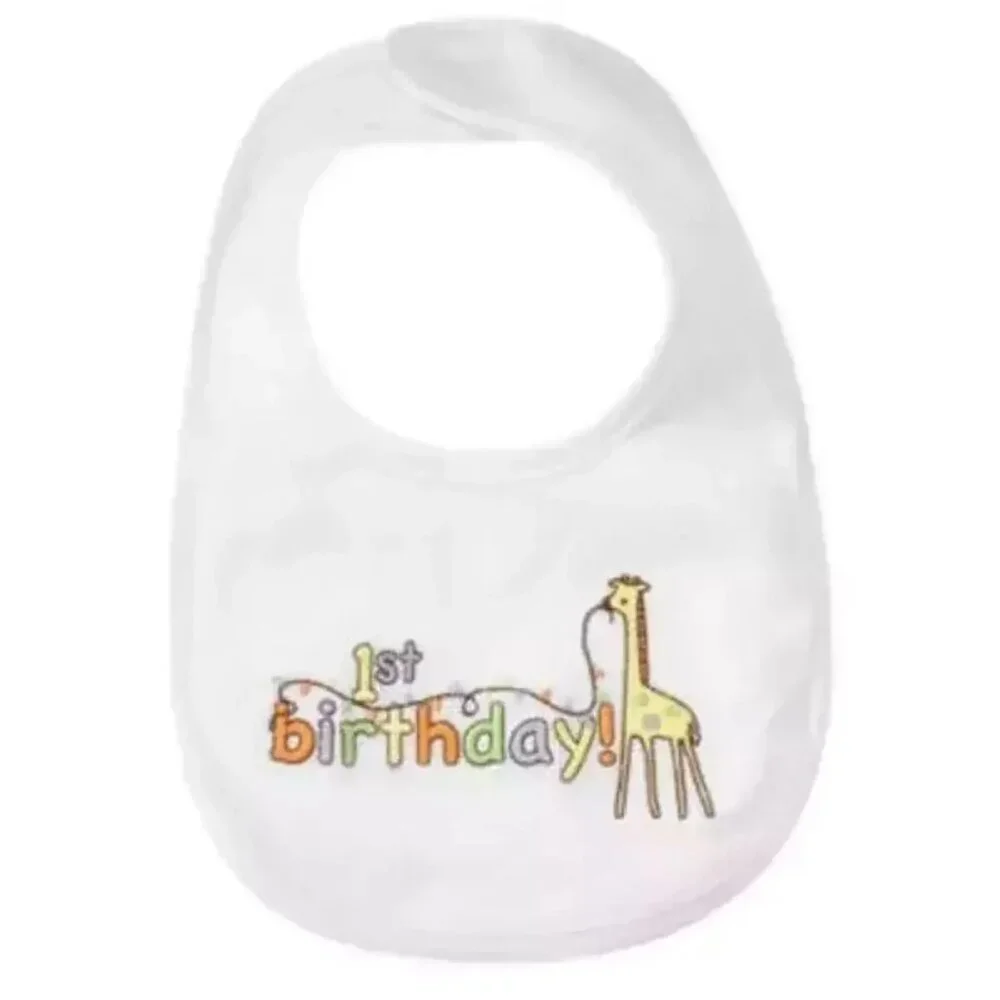 NEW Gymboree 1st Birthday Embroidery Giraffe Velcro Closure Soft Happy Bib NWT